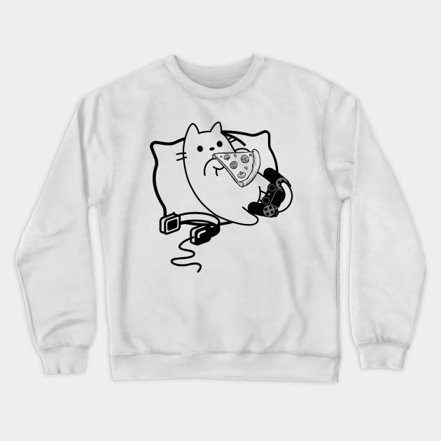 Gamer Cat Pizza Loading Game Paused Contour Crewneck Sweatshirt by GlanceCat